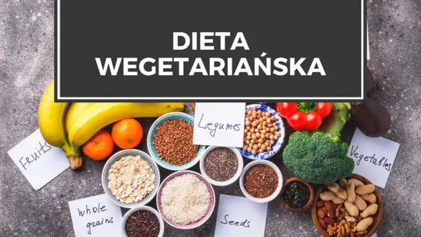 Naczynia z produktami roślinnymi: owoce, warzywa, nasiona, rośliny strączkowe i zboża.